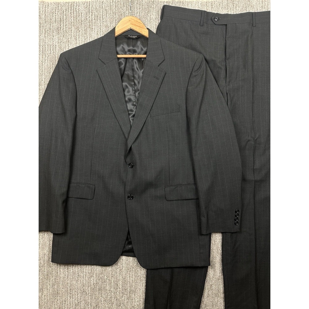 Jos A Bank Suit Mens 46L Black Pin Striped Two Piece 100% Wool 38x33 Pants